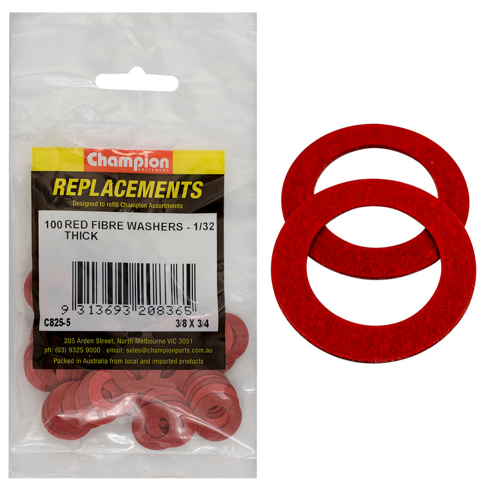 Champion Fasteners Washer Flat Fibre 3/8In X 3/4In X 1/32In Red C825-5