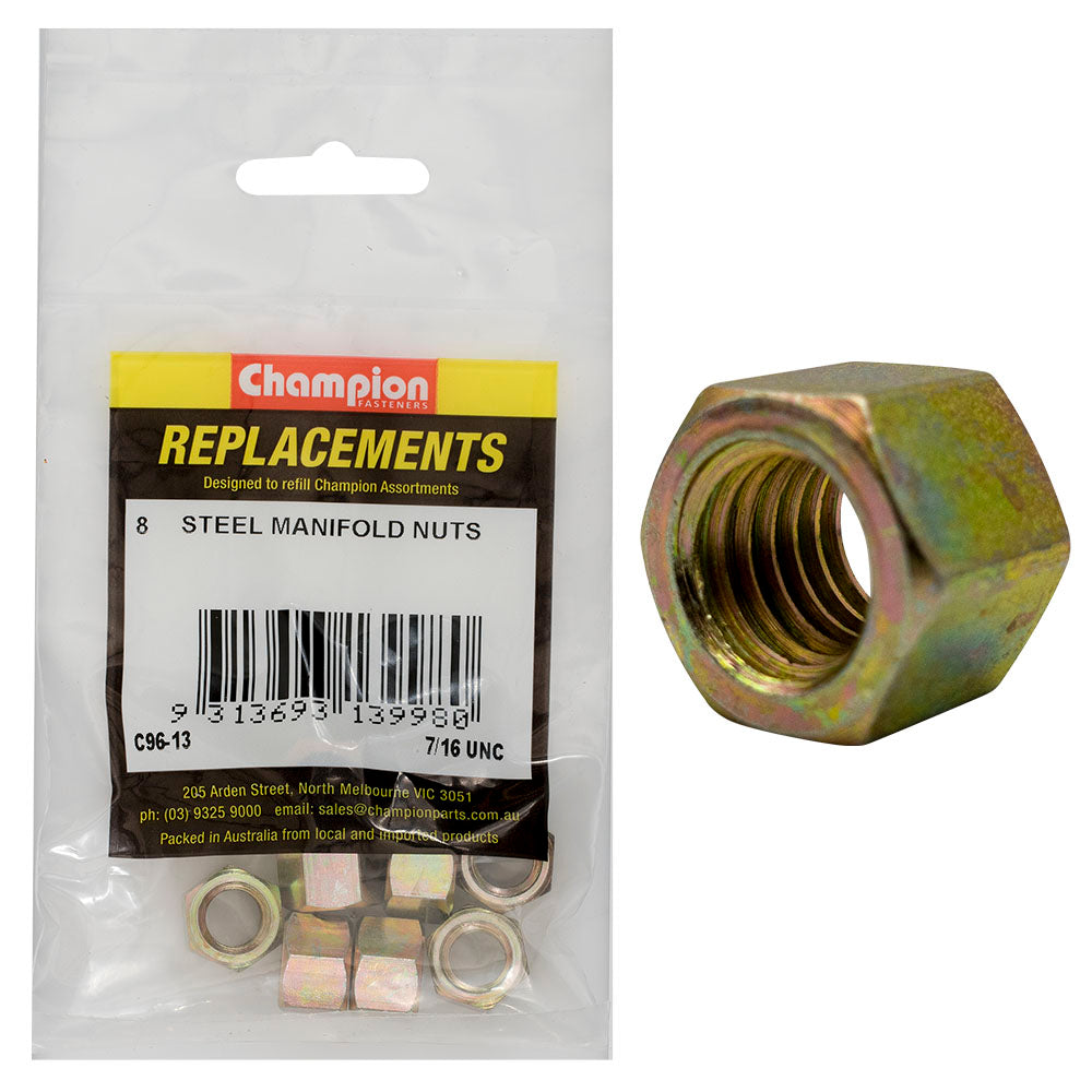 Champion Fasteners Hex Manifold Nut Steel 7/16In Unc C96-13