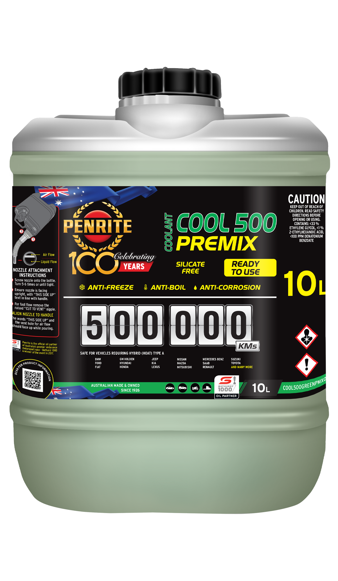 Penrite Green 500,000 KM Coolant Premix 10L COOL500GREENPMX010