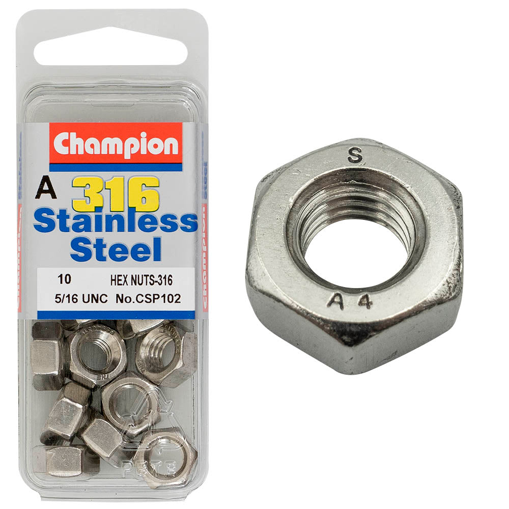 Champion Fasteners Hex Plain Nut Stainless Steel 5/16In Unc 316/A4 CSP102*
