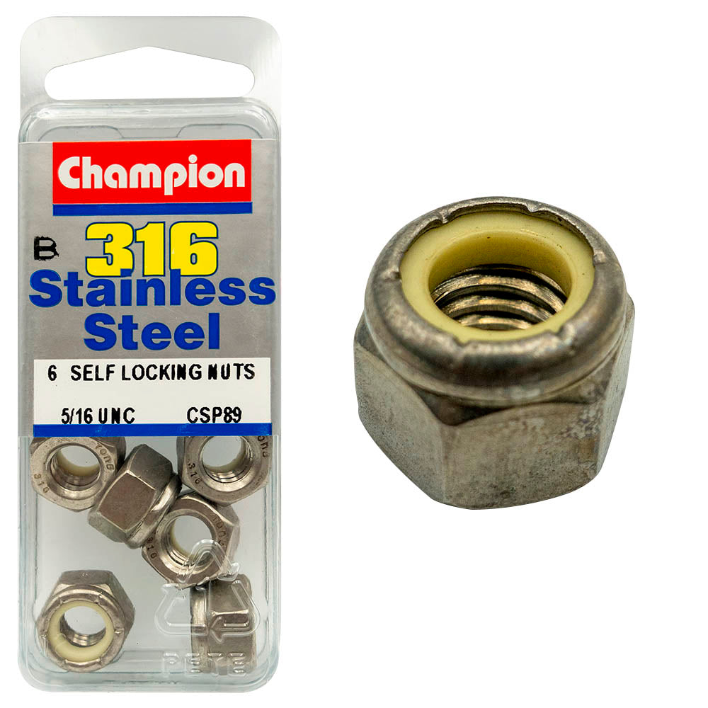 Champion Fasteners Hex Nut Self Locking Nylon Insert Stainless Steel 5/16In Unc 316/A4 CSP89