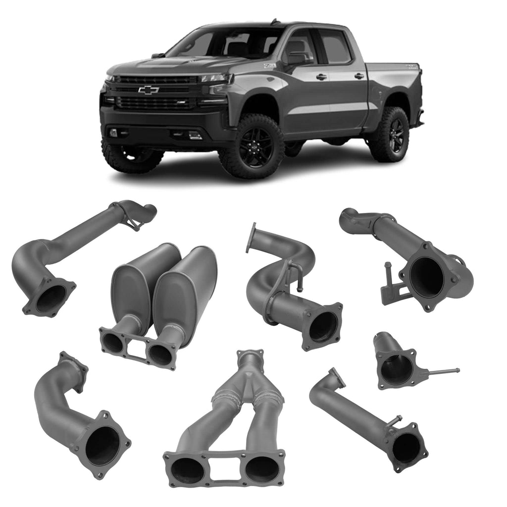 Redback Extreme Duty Exhaust 4in to Twin 3in Cat Back (No Cat With Large Muffler) CSX80300-PM