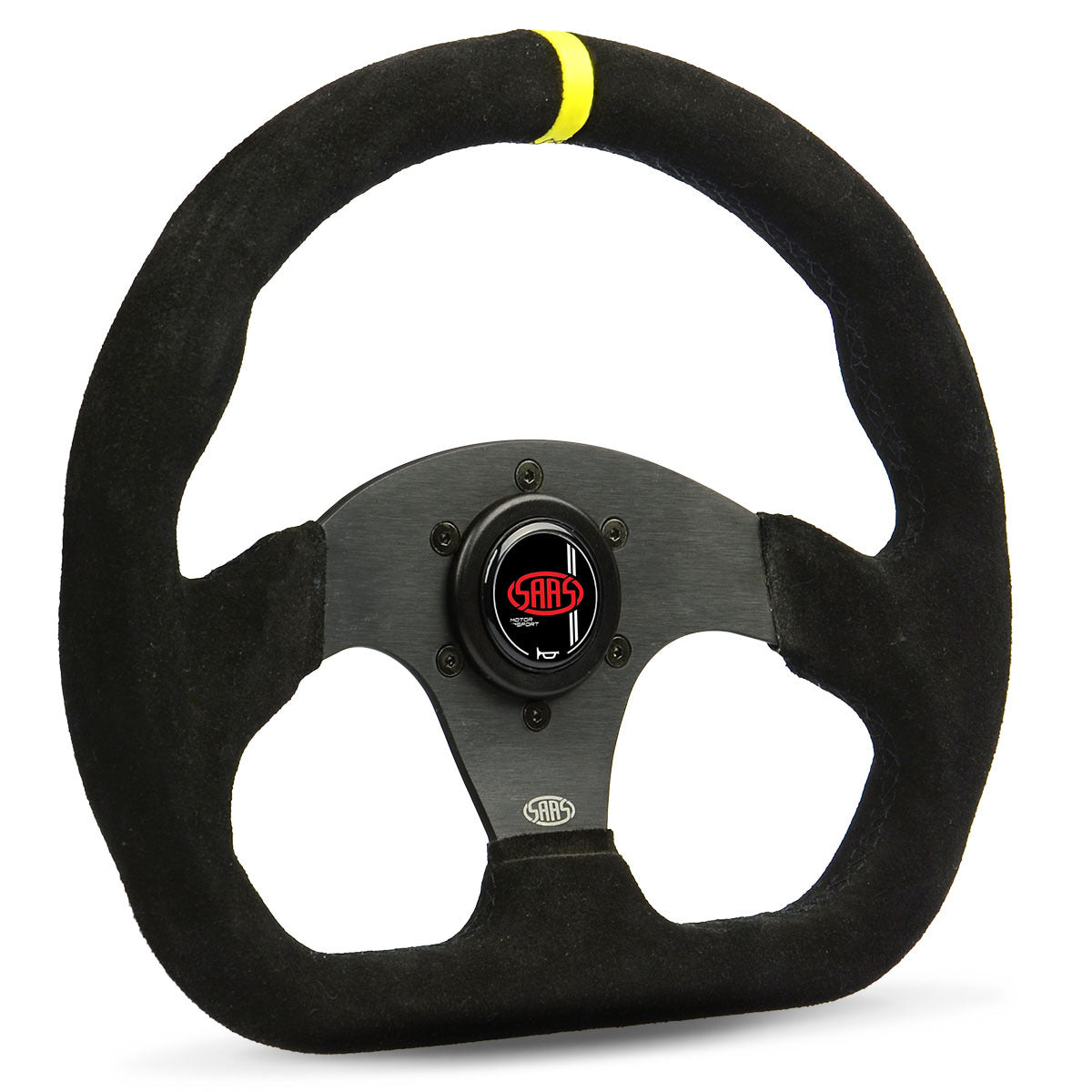 SAAS Steering Wheel Suede 13In Black Flat Bottom + Indicator D1-SWB-F33