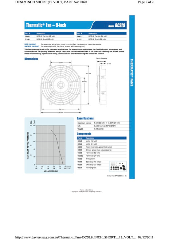 PWR Davies Craig 09in Fan Skew Blade Pull 12V (591CFM) (55mm Deep) DCSL09