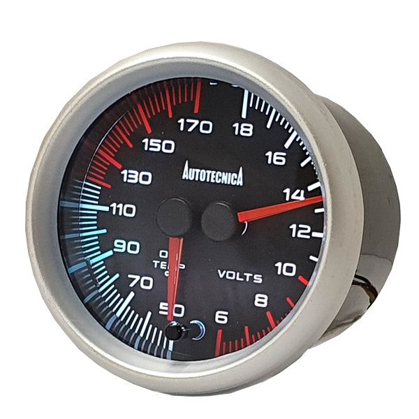 Autotecnica 60Mm Dual Needle Oil Temp / Volts Gauge DGOV