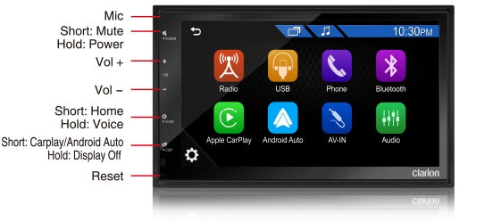 Clarion Audio Double Din 6.8In Mechless Av Receiver With Bluetooth, Carplay & Android Auto FX450