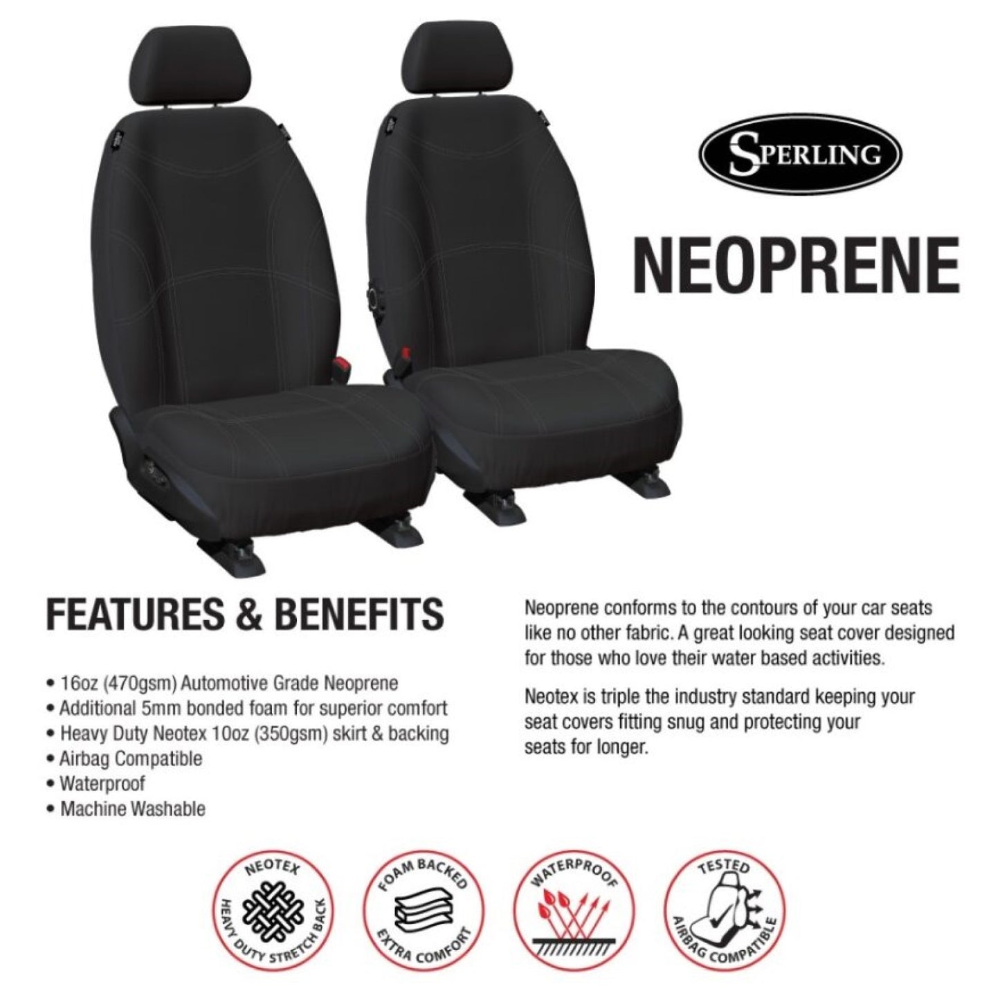 Sperling Getaway Neoprene Front Black - Silver Stitch Seat Covers Suits CX-5 2012-2017 RM1041G2B