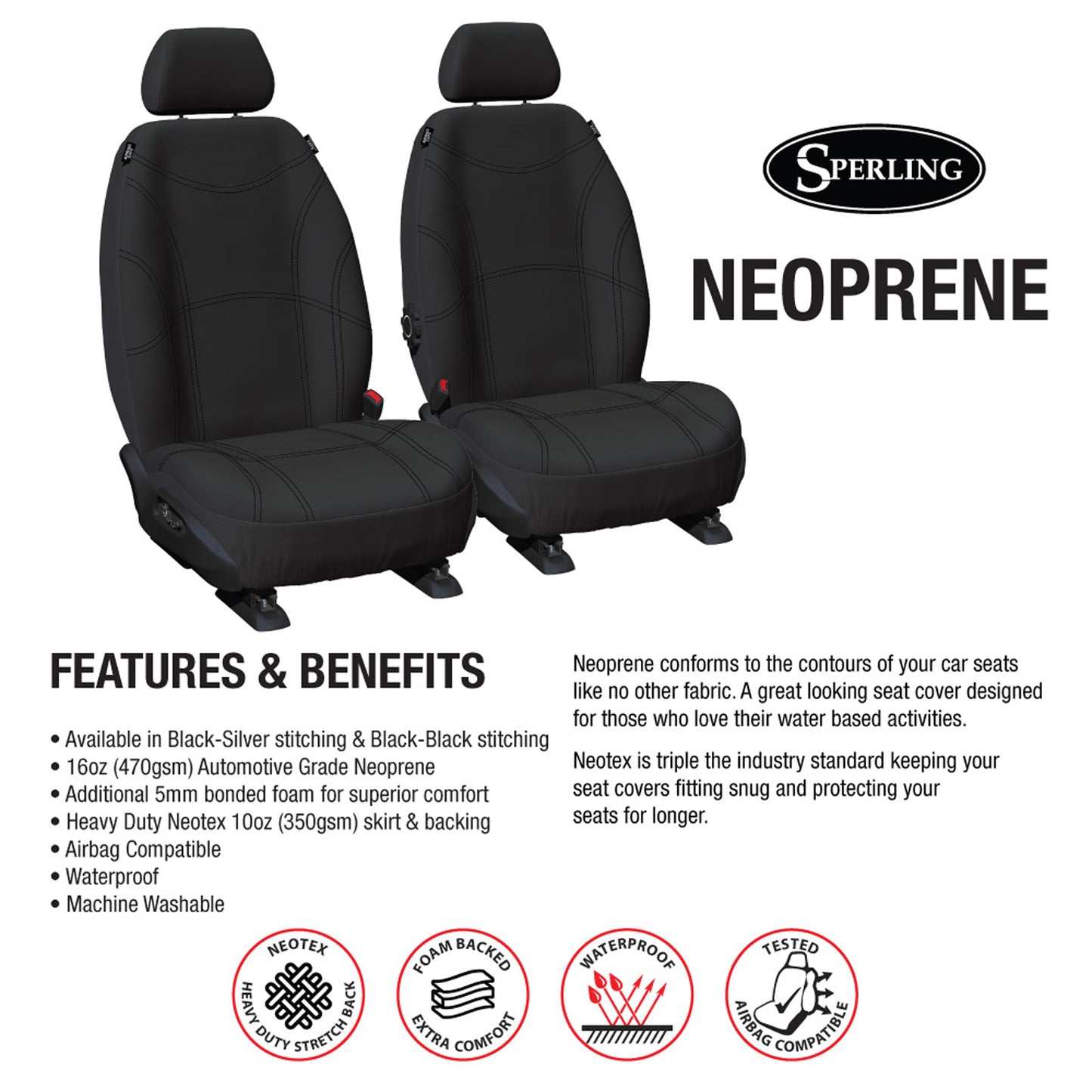 Sperling Getaway Neoprene Front Black - Black Stitch Seat Covers Suits Sportage S, SX 2021-On RM1332GBB