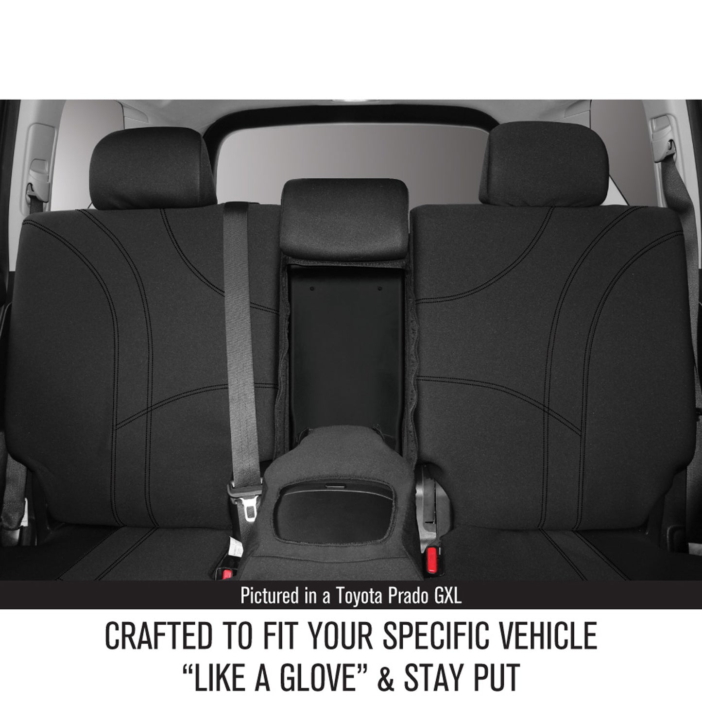 Sperling Getaway Neoprene Rear Row 2 Black - Black Stitch Seat Covers Suits Pajero Sport SUV Row 2 2019-On RM5191GBB
