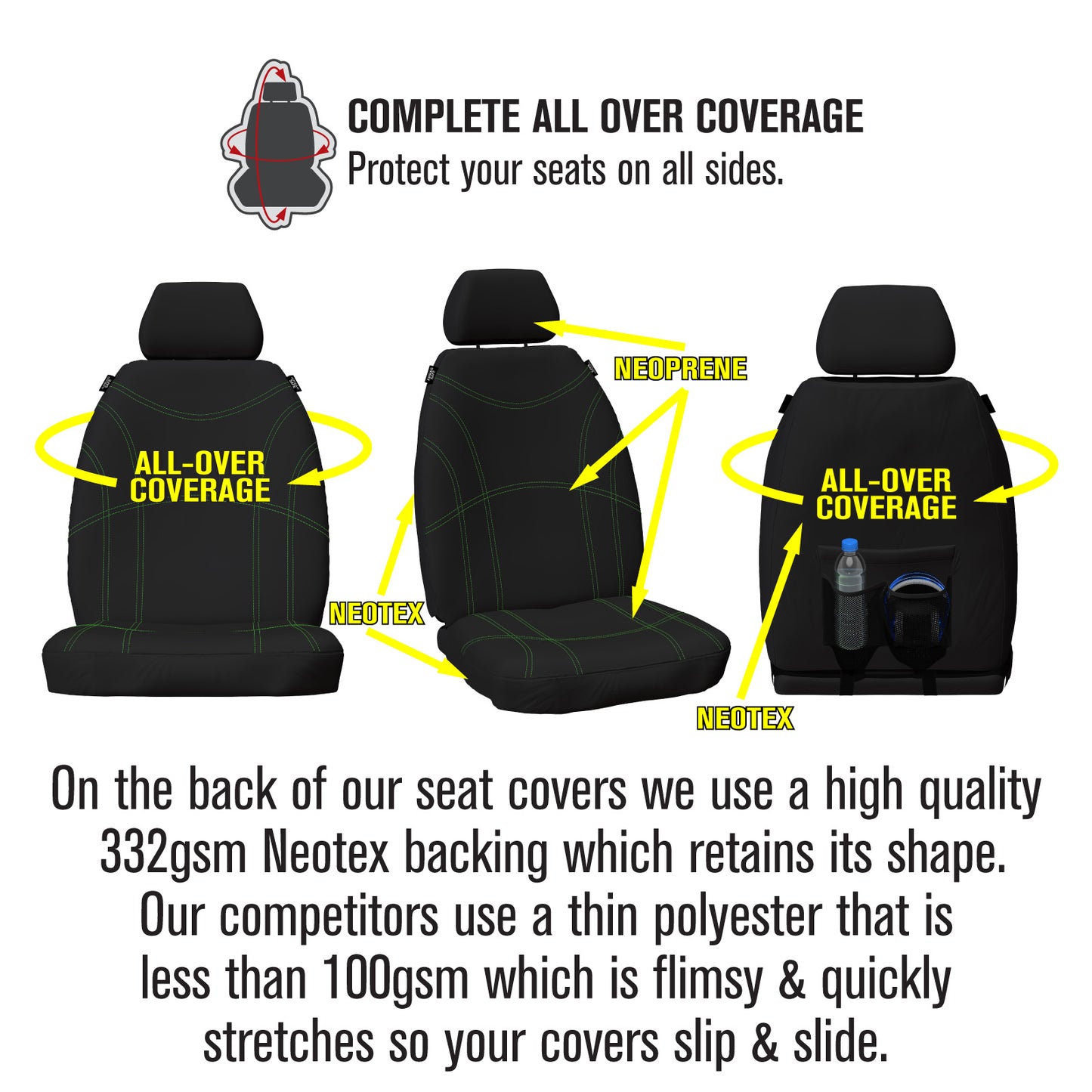 Sperling Getaway Neoprene Front Black - Green Stitch Seat Covers Suits Outback BT 2020-On RM1266GBG