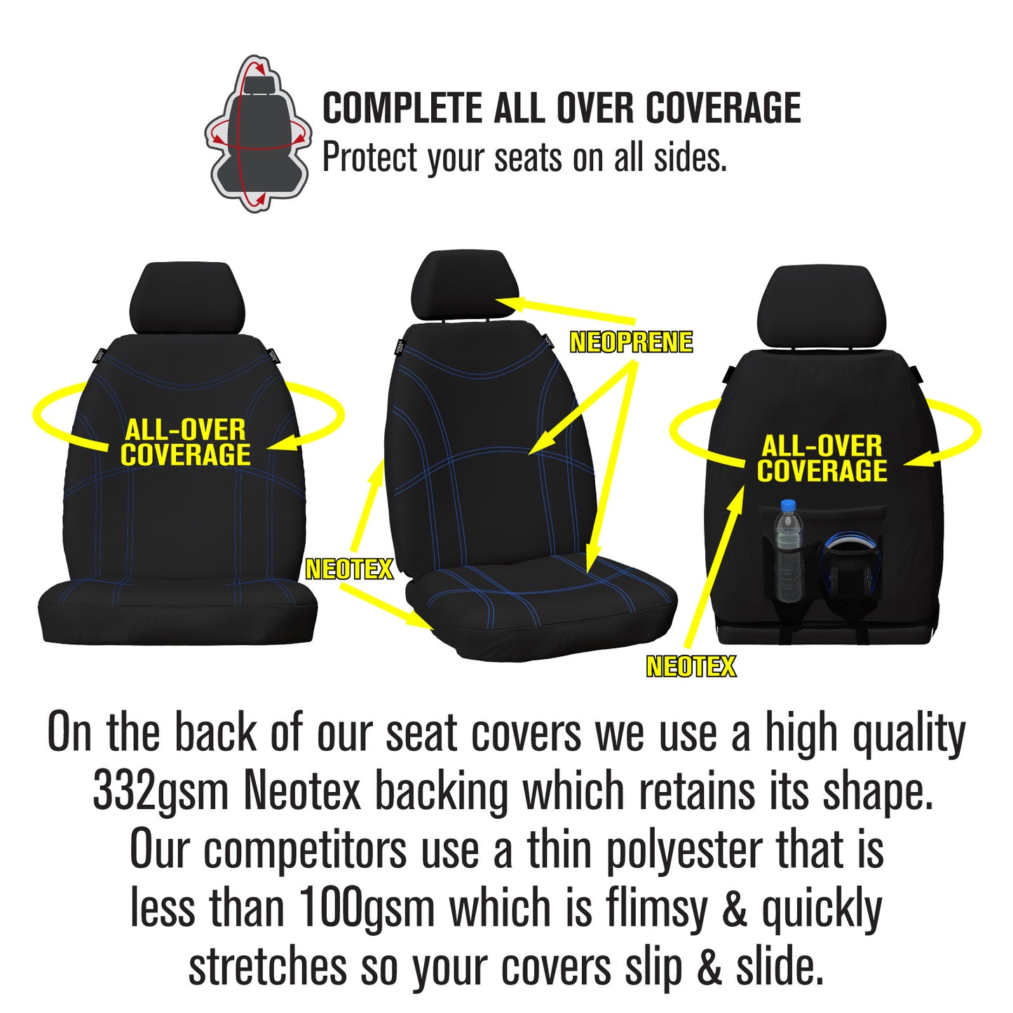 Sperling Getaway Neoprene Front Black - Blue Stitch Seat Covers Suits BT50, Everest, Ranger 2011-2022 RM1003GBL