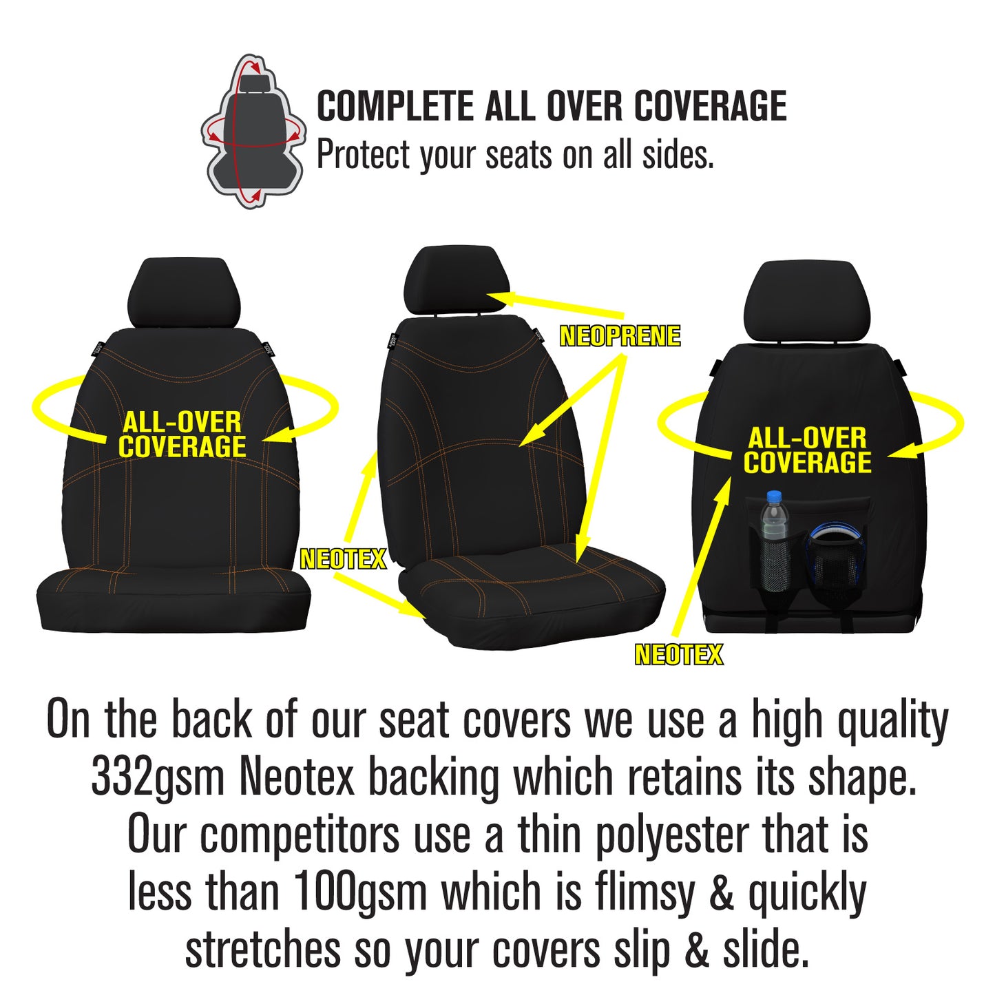 Sperling Getaway Neoprene Front Black - Orange Stitch Seat Covers Suits BT50, Everest, Ranger 2011-2022 RM1003GBO