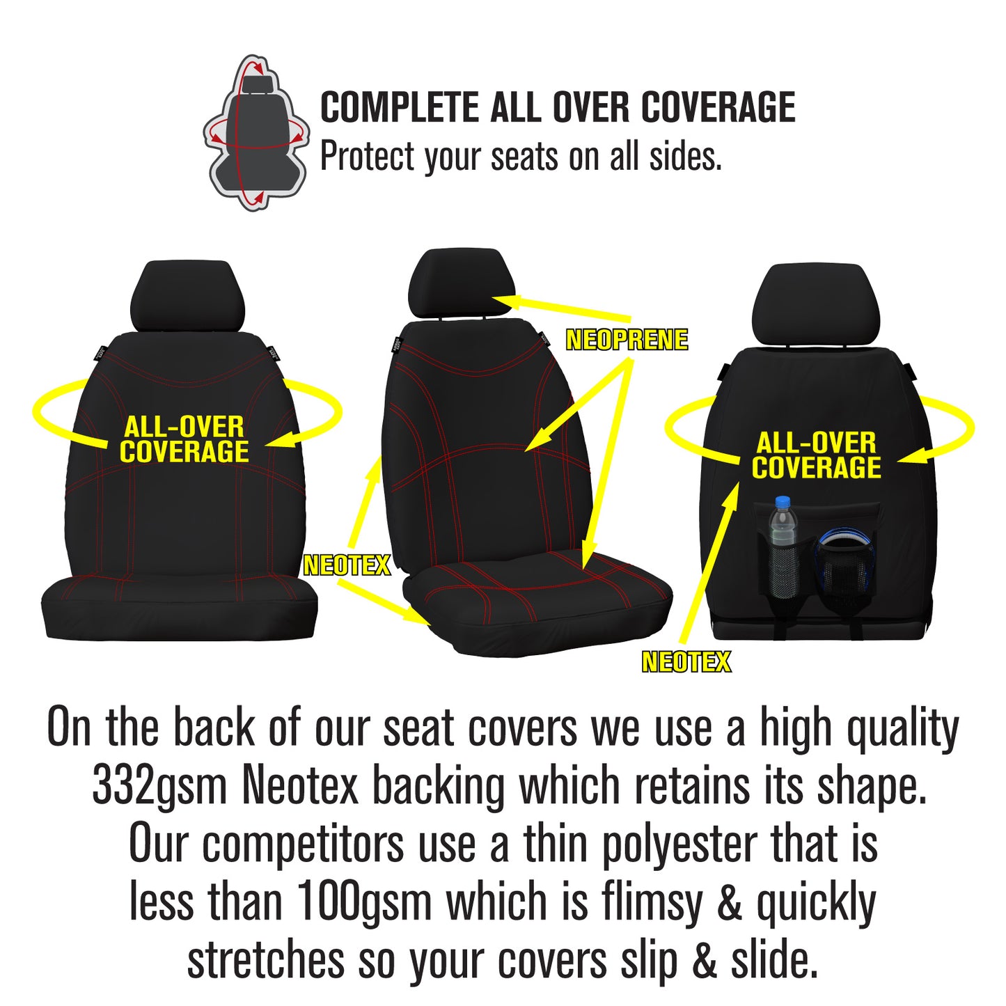 Sperling Getaway Neoprene Front Black - Red Stitch Seat Covers Suits GS ZS ZST 2017-On RM1102GBR