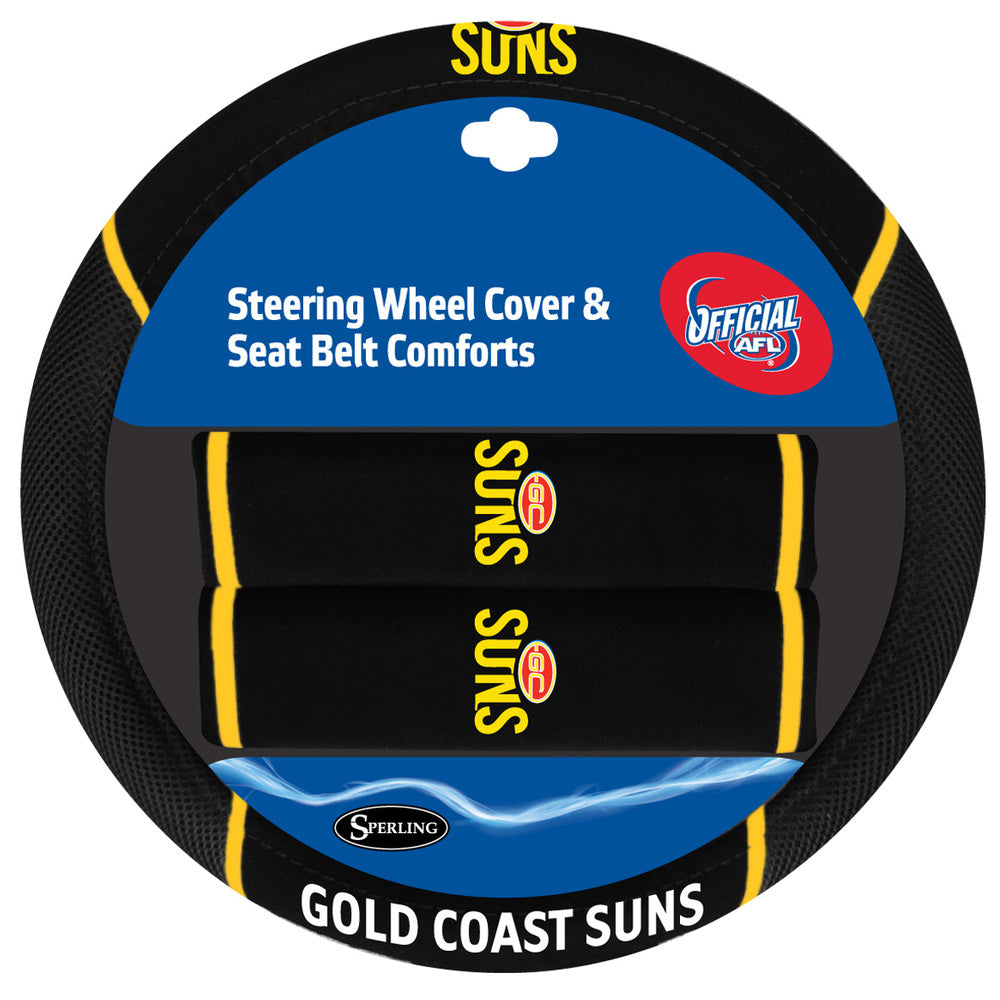 AFL Steering Wheel Cover/Seat Belt Cover Set - Gold Coast Suns ACAFLGGSACC