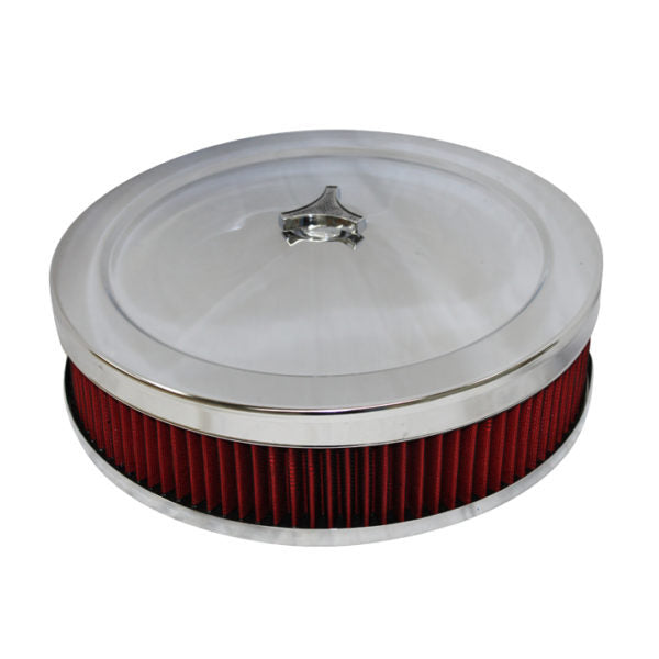 Autotecnica 14" Carburettor Air Filter With Chrome Top & Flat Base HFL14C