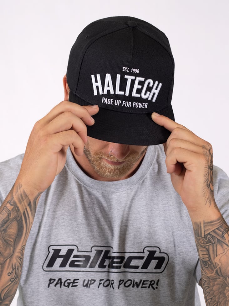 Haltech Snap Back Cap Black with White Text