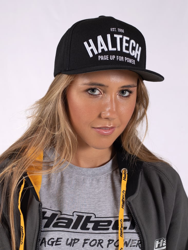 Haltech Snap Back Cap Black with White Text