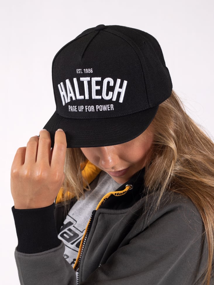 Haltech Snap Back Cap Black with White Text