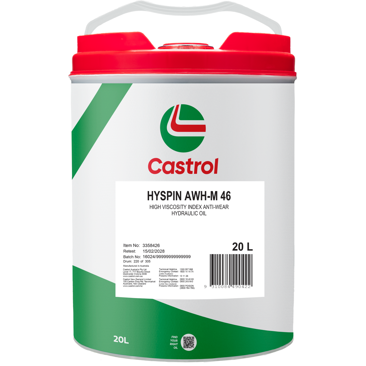 Castrol HYSPIN Glow Hydraulic Fluid 20L 3384539