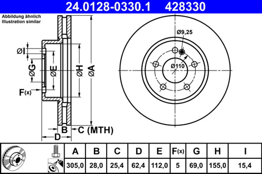 ATE Brake Rotor 305mm Front 24.0128-0330.1