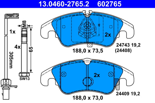 ATE Brake Pad Set Front 13.0460-2765.2