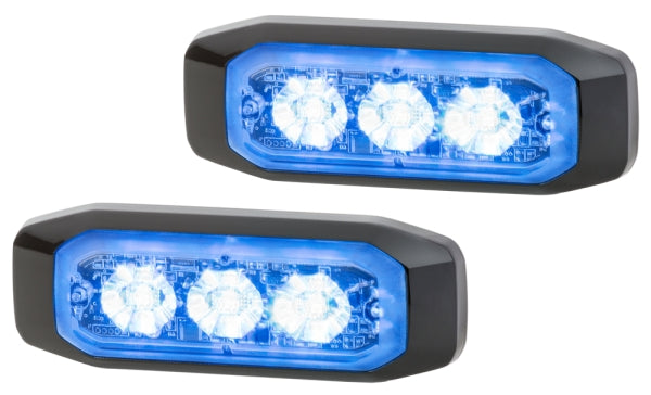 Hella - 12/24V Bst Slim Directional Warning Lamp, Blue 3 LED, Surface Mount - 2 Pcs 2XD 014 563-101