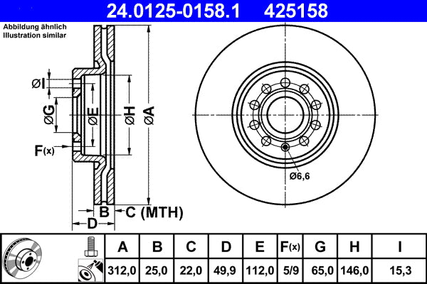 ATE Brake Rotor 312mm Front 24.0125-0158.1
