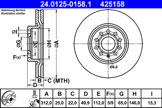 ATE Brake Rotor 312mm Front 24.0125-0158.1