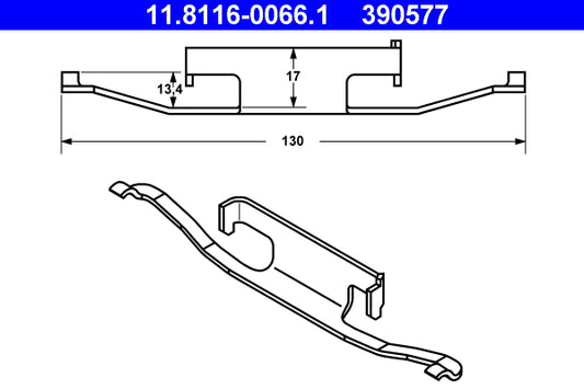 ATE Brake Pad Retainer Spring 11.8116-0066.1