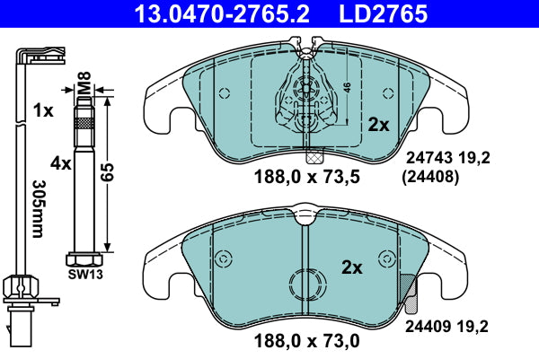 ATE Ceramic Brake Pad Set Front 13.0470-2765.2