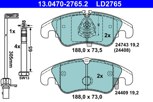 ATE Ceramic Brake Pad Set Front 13.0470-2765.2