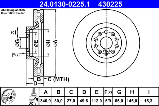 ATE Brake Rotor 340mm Front 24.0130-0225.1
