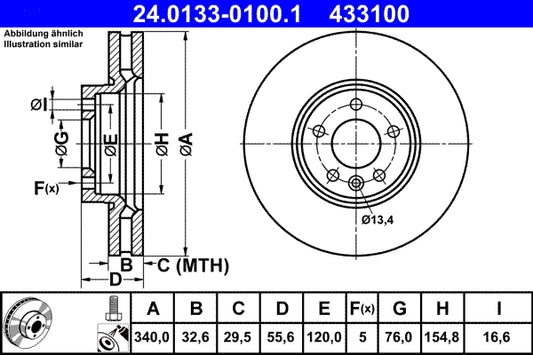 ATE Brake Rotor 340mm Front 24.0133-0100.1