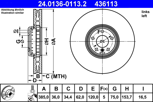 ATE Brake Rotor 385mm Front LH 24.0136-0113.2
