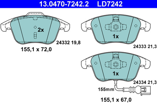 ATE Ceramic Brake Pad Set Front 13.0470-7242.2