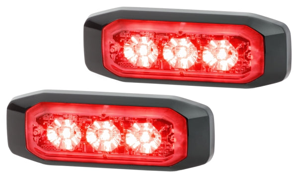 Hella 12/24V Bst Slim Directional Warning Lamp, Red 3 Led, Surface Mount - 2 Pcs 2XD 014 563-701