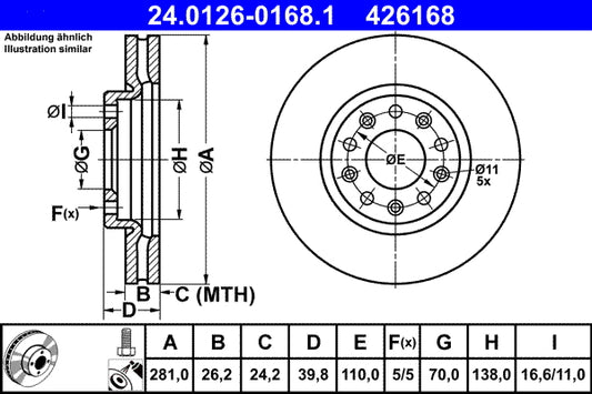 ATE Brake Rotor 281mm Front 24.0126-0168.1