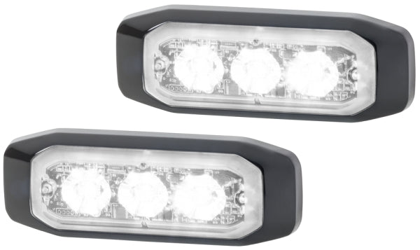Hella - 12/24V Bst Slim Directional Warning Lamp, White 3 LED, Surface Mount - 2 Pcs 2XD 014 563-901
