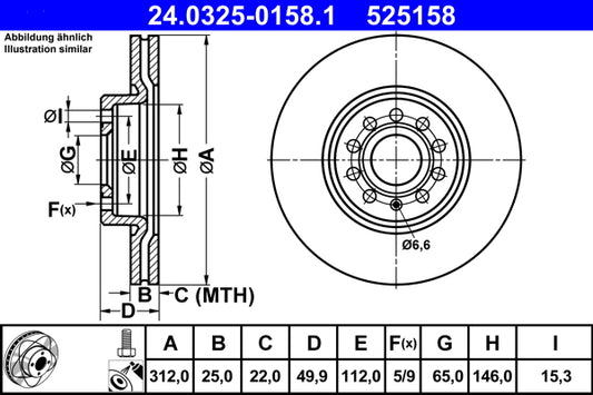 ATE Power Disc Brake Rotor 312mm Front 24.0325-0158.1