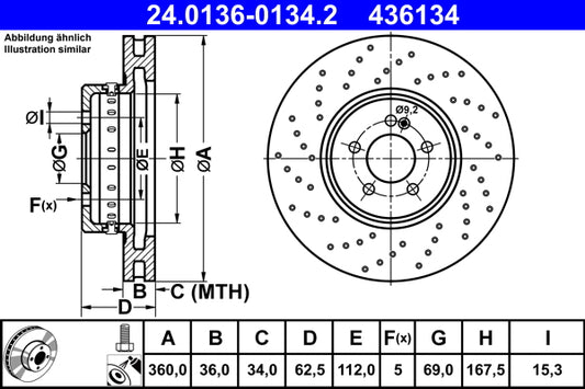 ATE Brake Rotor 360mm Front 24.0136-0134.2