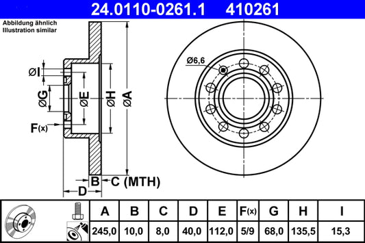 ATE Brake Rotor 245mm Rear 24.0110-0261.1