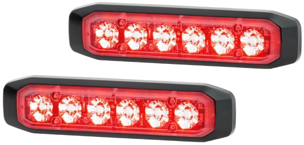 Hella - 12/24V Bst Slim Directional Warning Lamp, Red 6 LED, Surface Mount - 2 Pcs 2XD 014 562-701