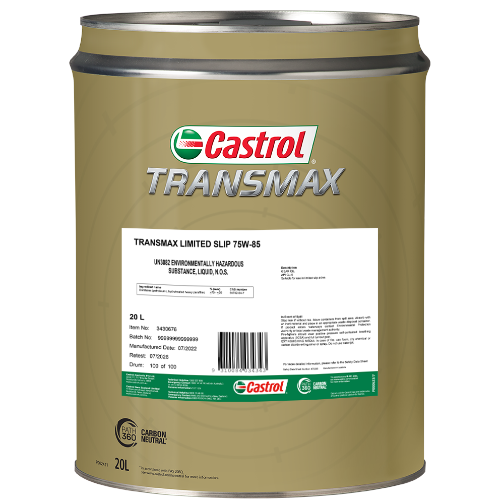 Castrol TRANSMAX Limited Slip 75W-85 Gear Oil 20L 3430676