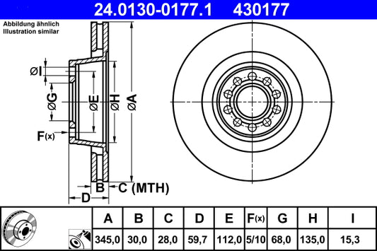 ATE Brake Rotor 345mm Front 24.0130-0177.1