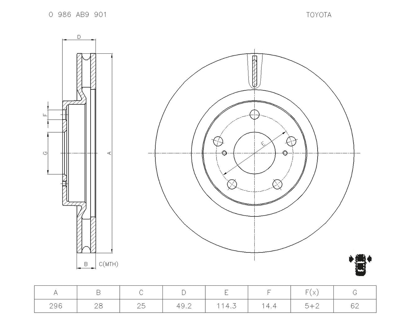 Bosch Brake Rotor Pair Front 0 986 AB9 901