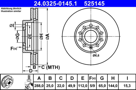 ATE Power Disc Brake Rotor 288mm Front 24.0325-0145.1