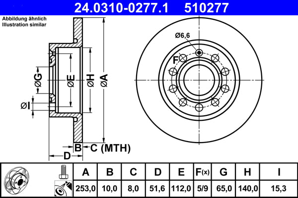 ATE Power Disc Brake Rotor 253mm Rear 24.0310-0277.1
