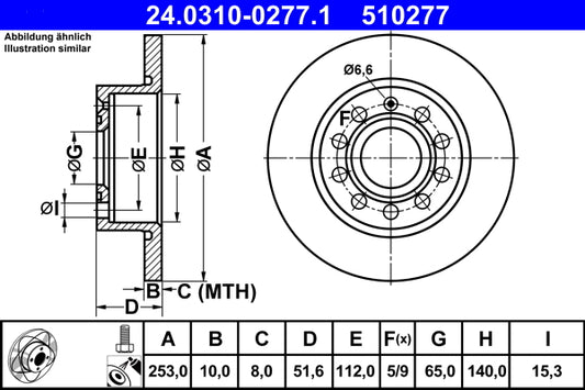 ATE Power Disc Brake Rotor 253mm Rear 24.0310-0277.1