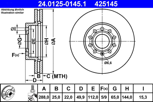 ATE Brake Rotor 288mm Front 24.0125-0145.1