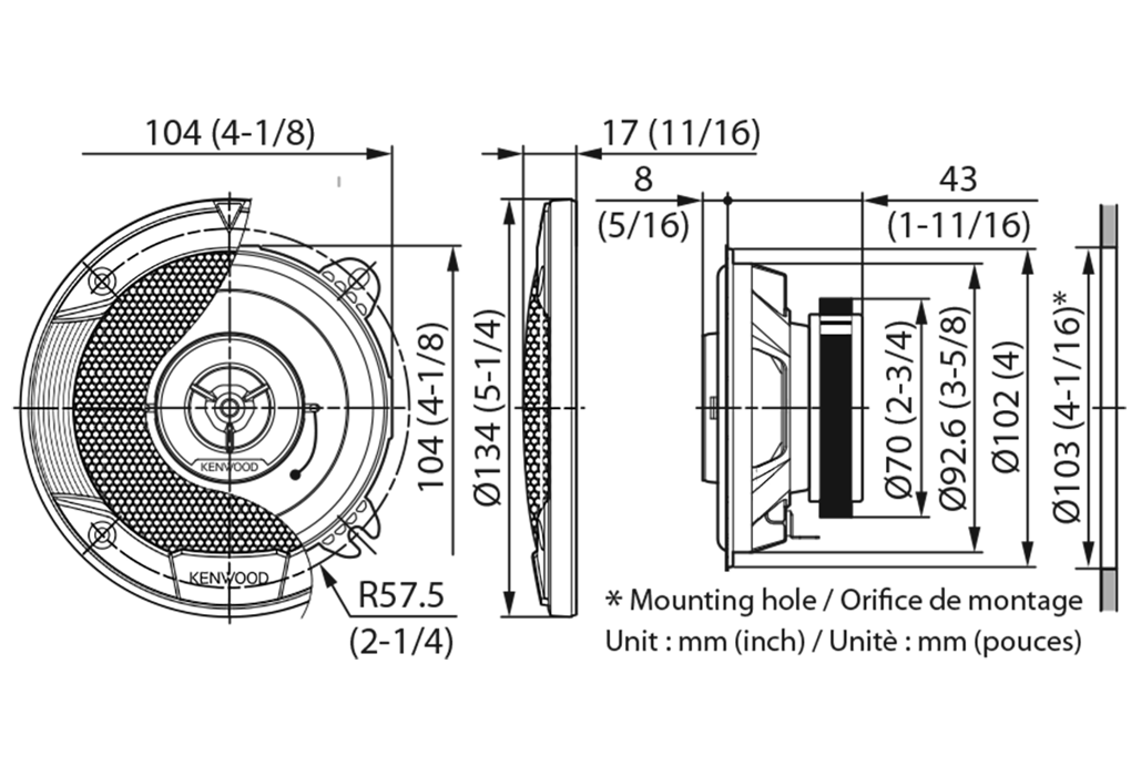 Kenwood KFC-S1066 4 Inch 2-Way 220W Speakers KFC-S1066SB